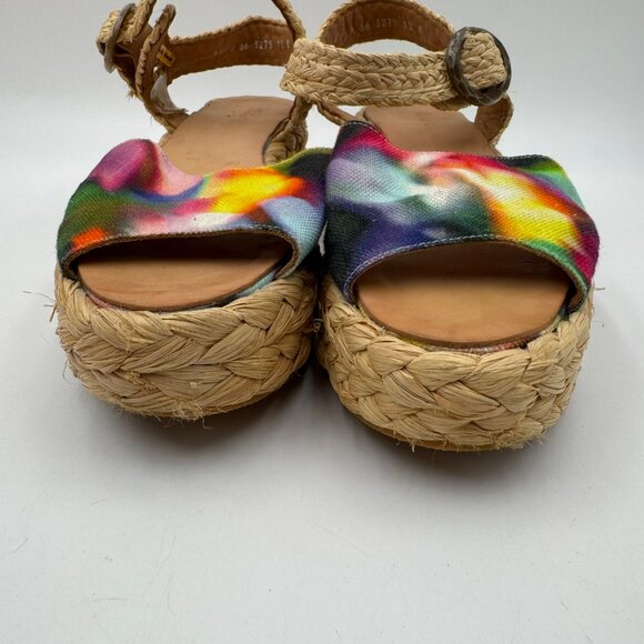 Robert Clergerie Womens Platform Sandals With Raffia Soles & Colorful Canvas - Picture 5 of 13